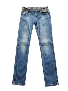 Y2K Desigual Dragon Embroidered Low Rise Skinny Jeans Embellished